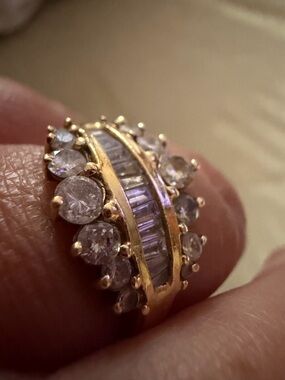 Gold-Tone Cluster Diamond Ring with Baguette Center - Gold
